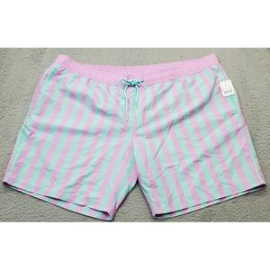 Mad Engine Swim Shorts Mens 2XL Multi Striped Thermal‎ Lined Swimwear Drawstring